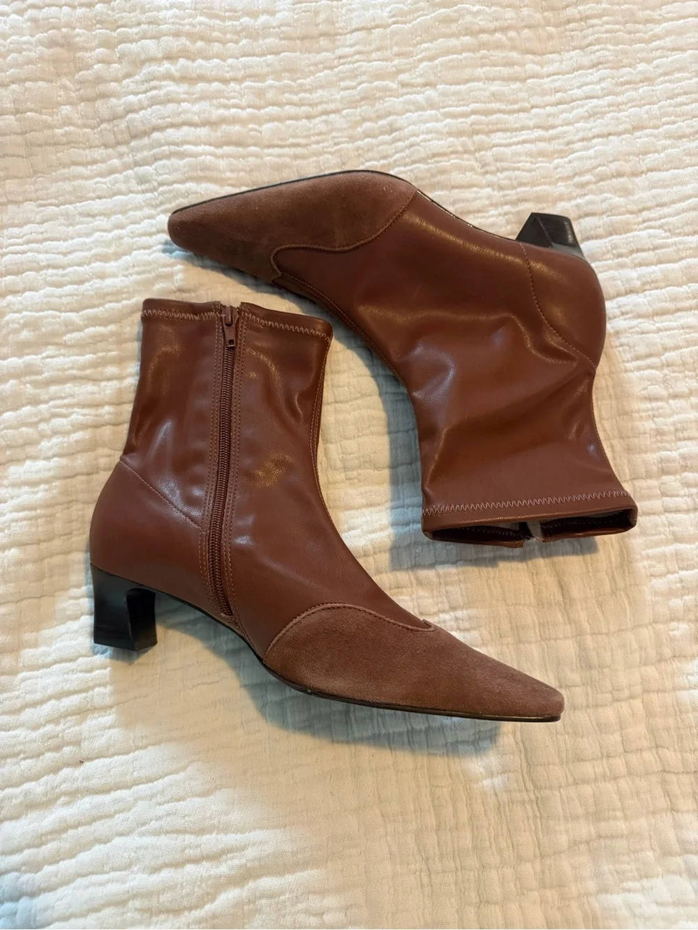 Maeve Cap Toe Brown Pointed Toe Ankle Booties with Low Heel Leather EUC C000